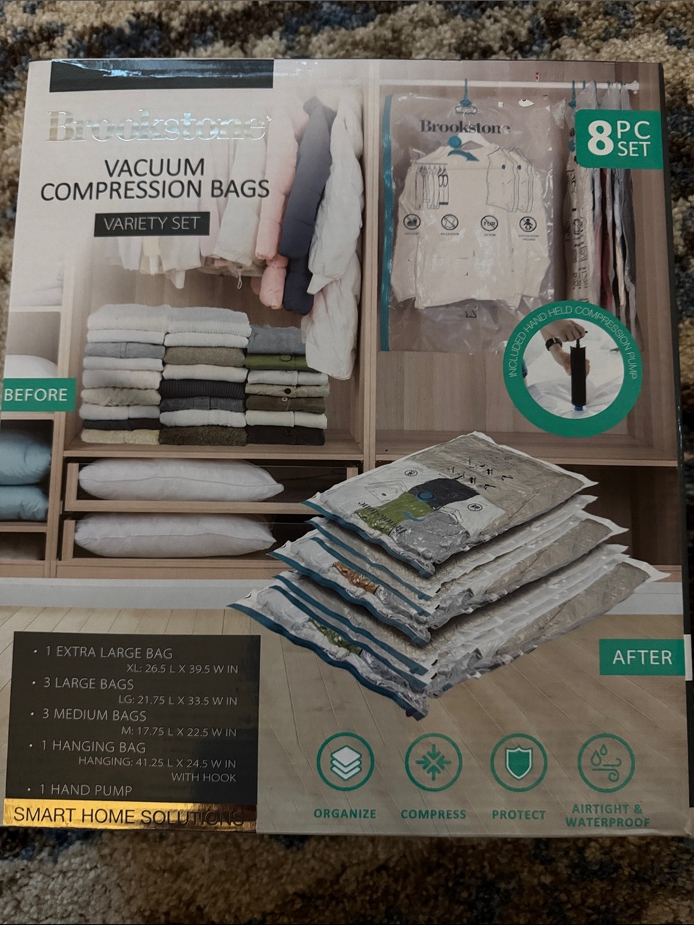 Brookstone Clear Vacuum Storage Bags with Teal Trim - 8-Piece Set